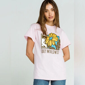 OBEY Sunflower Face Womens Tee Size MEDIUM 90s‎ Y2K Vintage Inspired